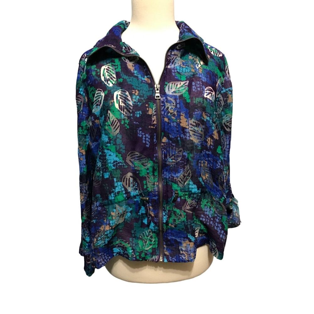 Ruby Rd Size 14P Shirt Jacket Petite Zip Up Cinched Waist Lightweight blue green